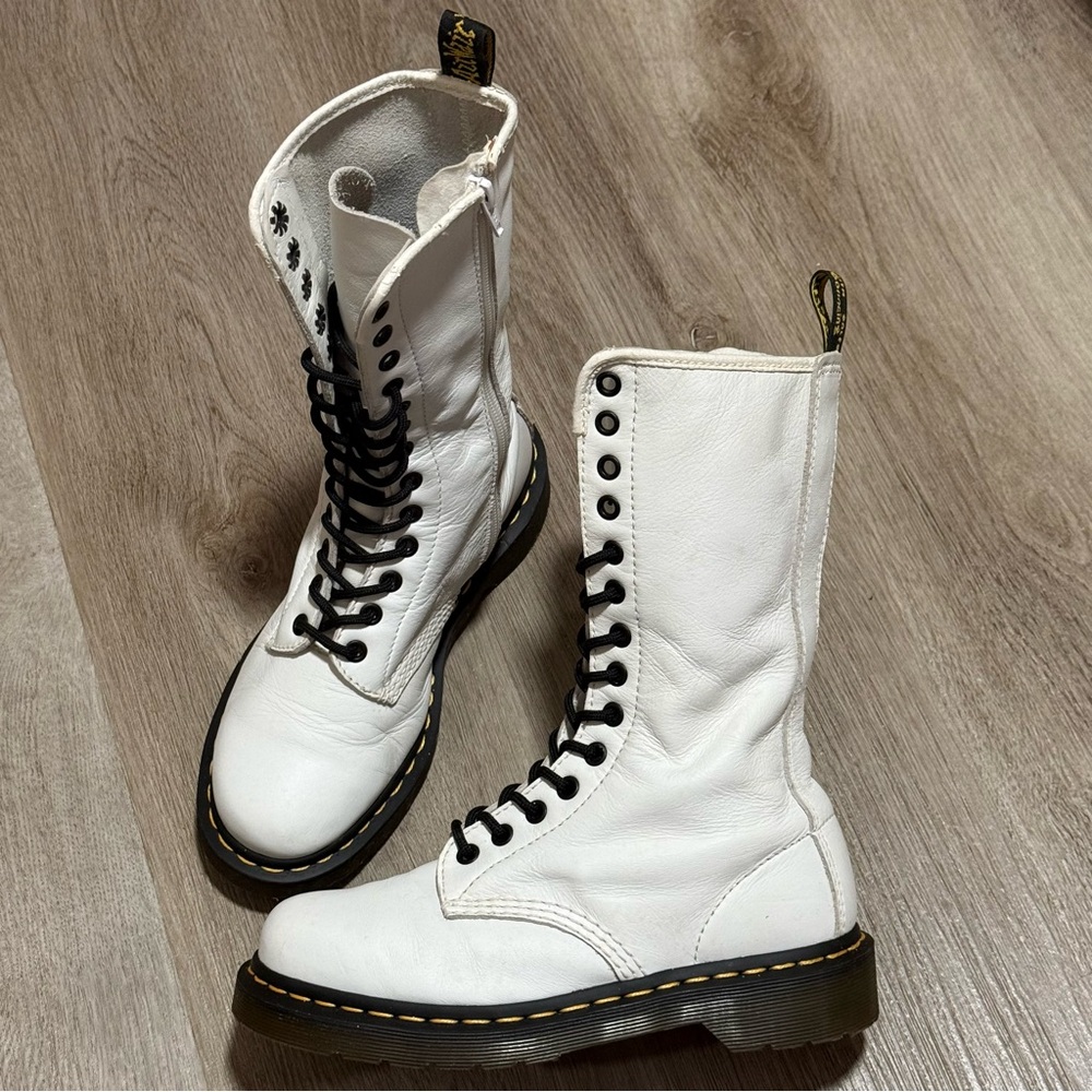 Dr. Martens 1914 Smooth Leather 14 Eye Tall Combat Boots White Women’s Size 6